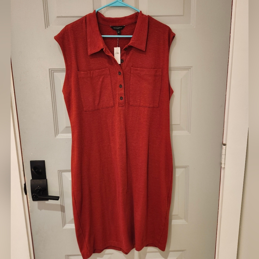 NWT Banana Republic Red Henley Knit Sleeveless Dress Size LG